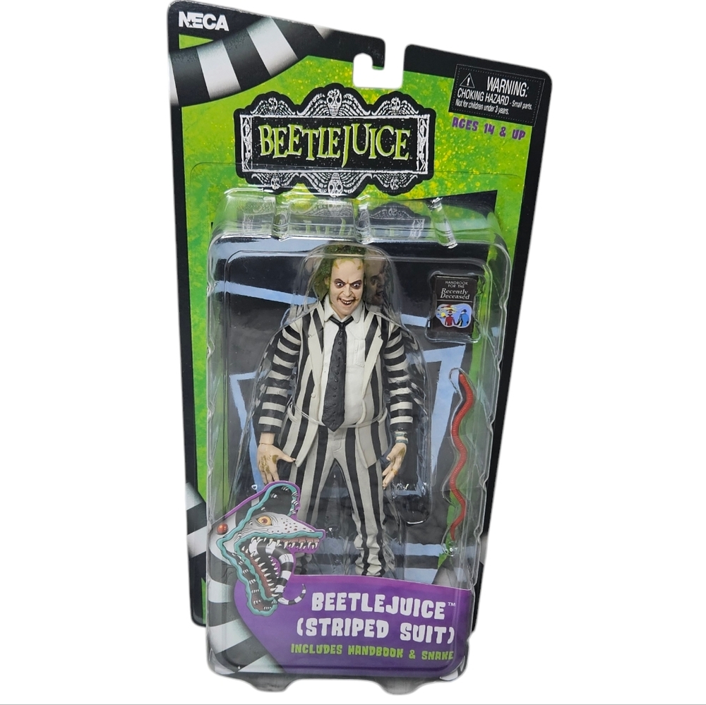 New Neca Black and White Striped Suit Beetlejuice 7 inch Figure